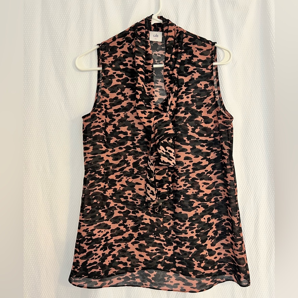 Cabi 9-5 Tie-Neck Printed Blouse #3075 size S